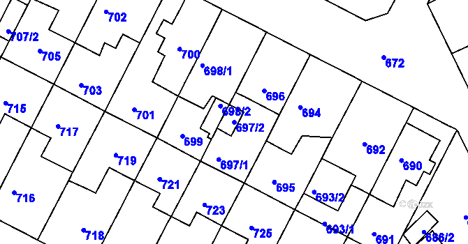 Parcela st. 697/2 v KÚ Černá Pole, Katastrální mapa