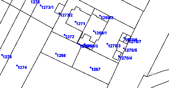 Parcela st. 1269/3 v KÚ Černá Pole, Katastrální mapa