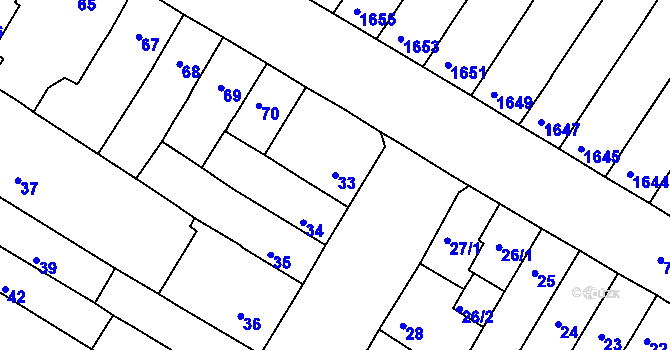 Parcela st. 33 v KÚ Husovice, Katastrální mapa