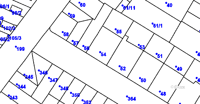 Parcela st. 54 v KÚ Husovice, Katastrální mapa