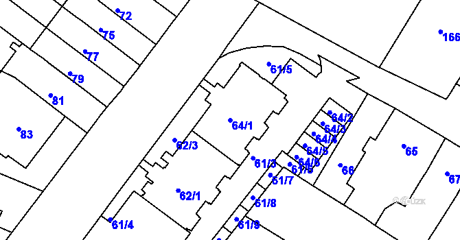 Parcela st. 64/1 v KÚ Husovice, Katastrální mapa