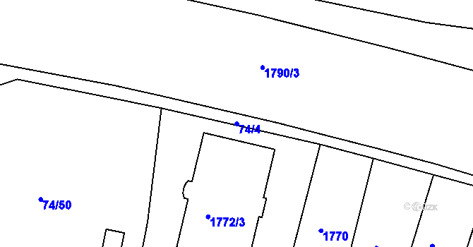 Parcela st. 74/4 v KÚ Husovice, Katastrální mapa