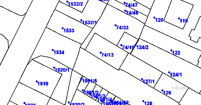 Parcela st. 74/13 v KÚ Husovice, Katastrální mapa