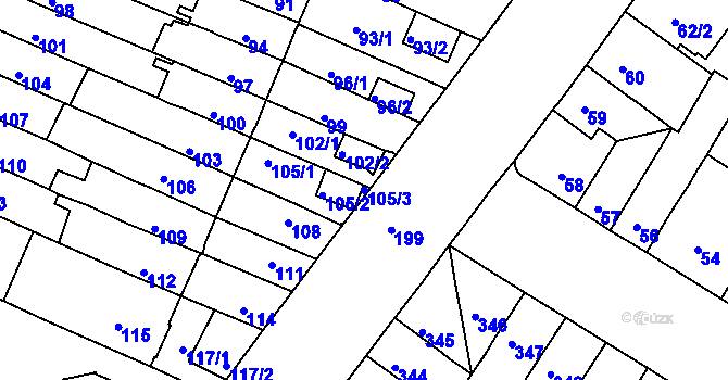 Parcela st. 105/3 v KÚ Husovice, Katastrální mapa