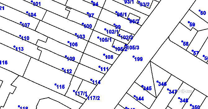 Parcela st. 108 v KÚ Husovice, Katastrální mapa