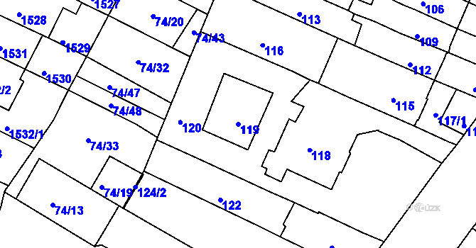 Parcela st. 119 v KÚ Husovice, Katastrální mapa