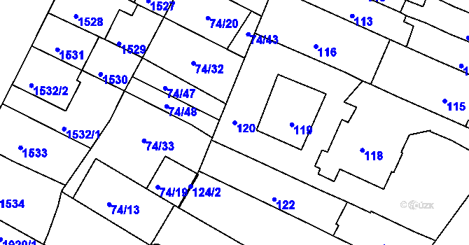 Parcela st. 120 v KÚ Husovice, Katastrální mapa