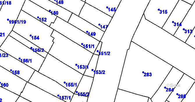 Parcela st. 151/2 v KÚ Husovice, Katastrální mapa
