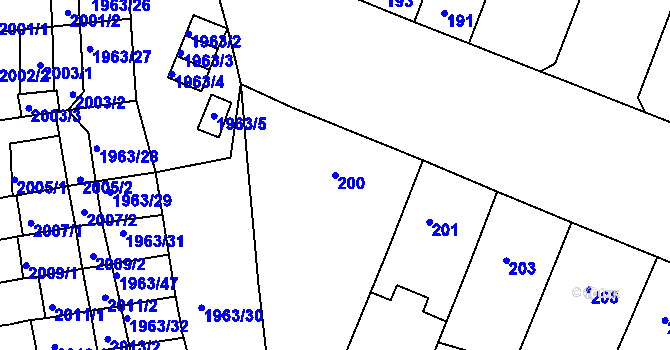 Parcela st. 200 v KÚ Husovice, Katastrální mapa