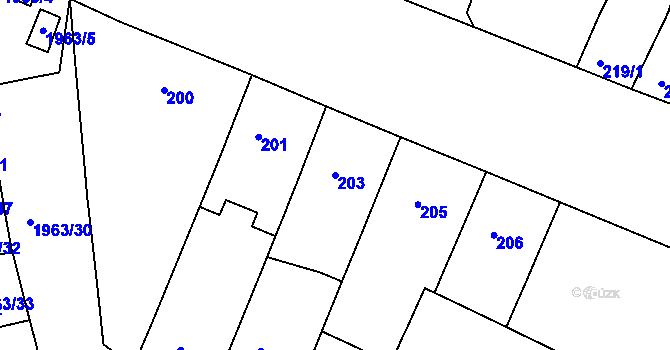 Parcela st. 203 v KÚ Husovice, Katastrální mapa