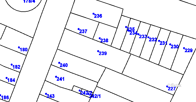 Parcela st. 239 v KÚ Husovice, Katastrální mapa