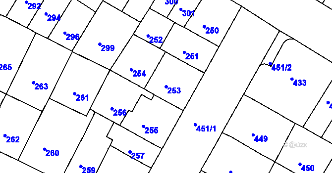 Parcela st. 253 v KÚ Husovice, Katastrální mapa