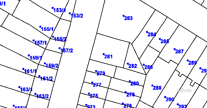 Parcela st. 281 v KÚ Husovice, Katastrální mapa