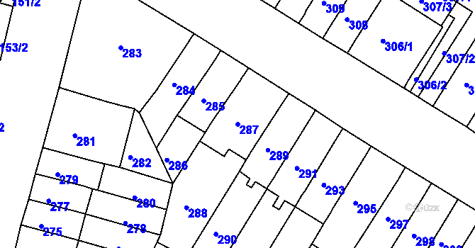 Parcela st. 287 v KÚ Husovice, Katastrální mapa