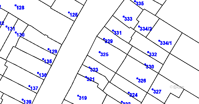 Parcela st. 325 v KÚ Husovice, Katastrální mapa