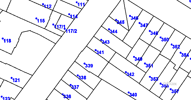 Parcela st. 341 v KÚ Husovice, Katastrální mapa