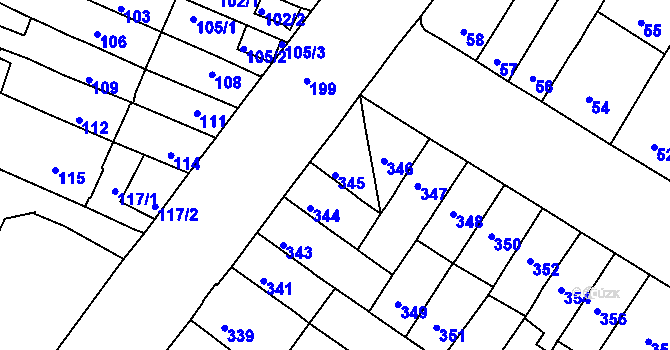 Parcela st. 345 v KÚ Husovice, Katastrální mapa