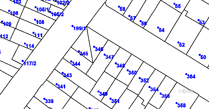 Parcela st. 347 v KÚ Husovice, Katastrální mapa