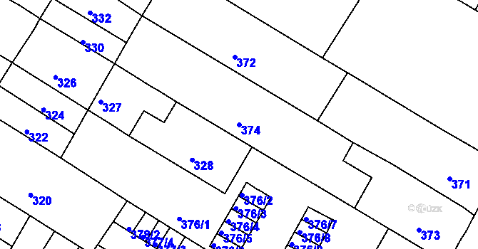 Parcela st. 374 v KÚ Husovice, Katastrální mapa