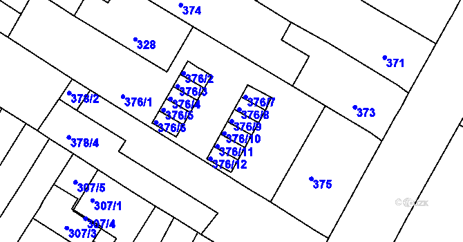 Parcela st. 376/9 v KÚ Husovice, Katastrální mapa