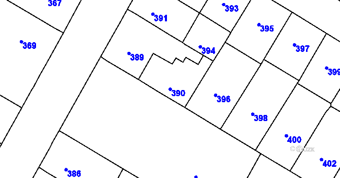 Parcela st. 390 v KÚ Husovice, Katastrální mapa