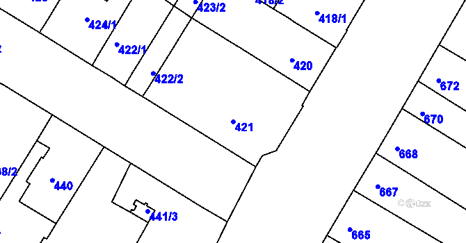 Parcela st. 421 v KÚ Husovice, Katastrální mapa