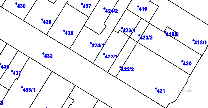 Parcela st. 422/1 v KÚ Husovice, Katastrální mapa