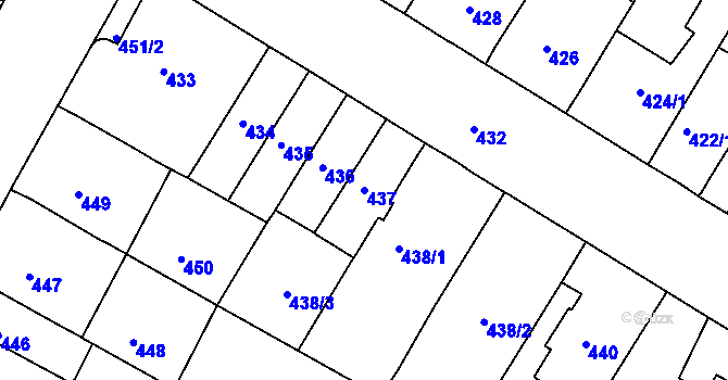 Parcela st. 437 v KÚ Husovice, Katastrální mapa