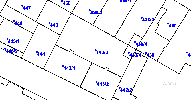 Parcela st. 443/3 v KÚ Husovice, Katastrální mapa