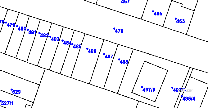 Parcela st. 487 v KÚ Husovice, Katastrální mapa