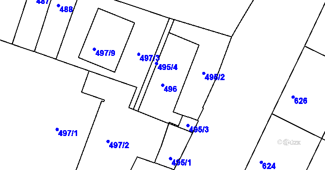 Parcela st. 496 v KÚ Husovice, Katastrální mapa