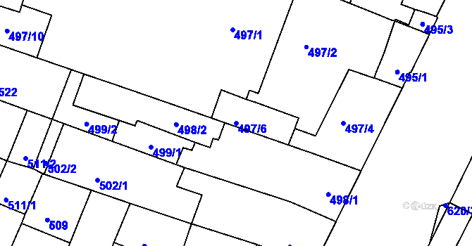 Parcela st. 497/6 v KÚ Husovice, Katastrální mapa
