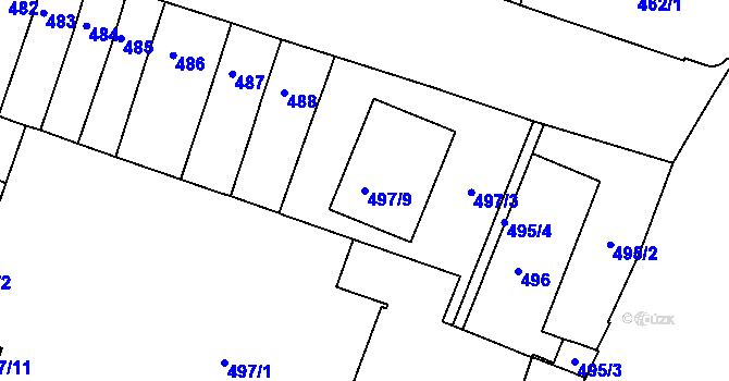 Parcela st. 497/9 v KÚ Husovice, Katastrální mapa