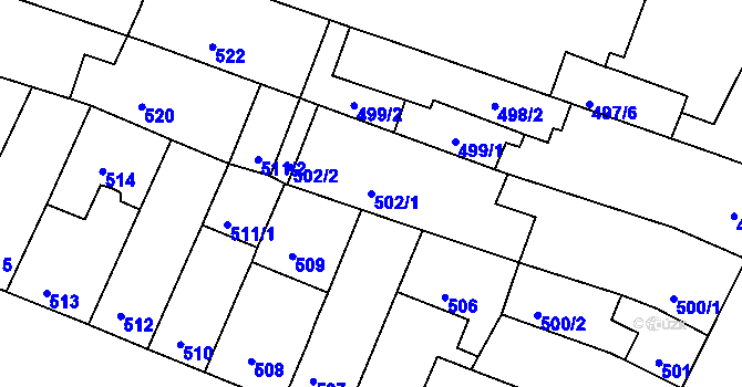 Parcela st. 502/1 v KÚ Husovice, Katastrální mapa