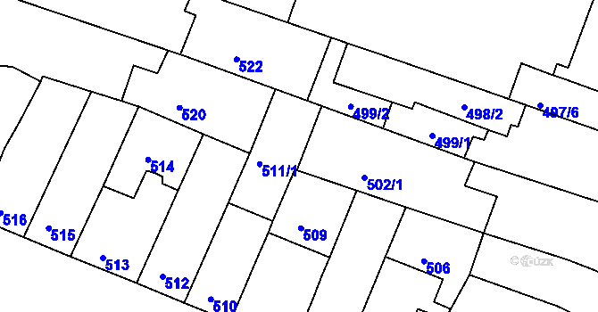 Parcela st. 502/2 v KÚ Husovice, Katastrální mapa