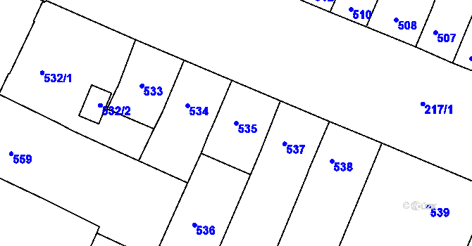 Parcela st. 535 v KÚ Husovice, Katastrální mapa