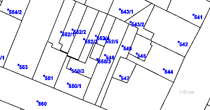 Parcela st. 548 v KÚ Husovice, Katastrální mapa