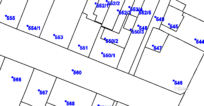 Parcela st. 550/1 v KÚ Husovice, Katastrální mapa