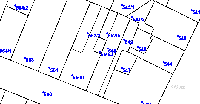 Parcela st. 550/3 v KÚ Husovice, Katastrální mapa