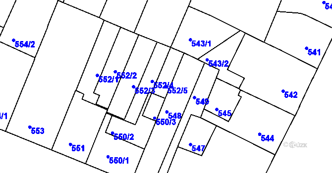 Parcela st. 552/5 v KÚ Husovice, Katastrální mapa
