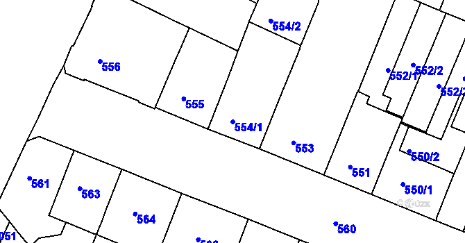 Parcela st. 554/1 v KÚ Husovice, Katastrální mapa