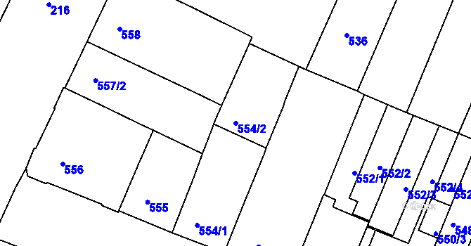 Parcela st. 554/2 v KÚ Husovice, Katastrální mapa