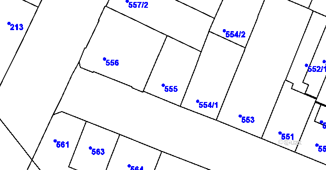 Parcela st. 555 v KÚ Husovice, Katastrální mapa