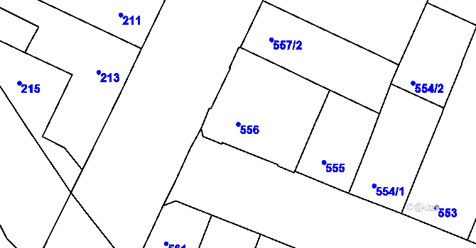 Parcela st. 556 v KÚ Husovice, Katastrální mapa