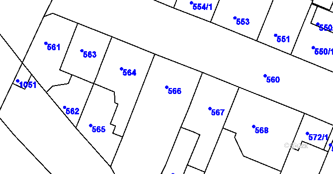 Parcela st. 566 v KÚ Husovice, Katastrální mapa