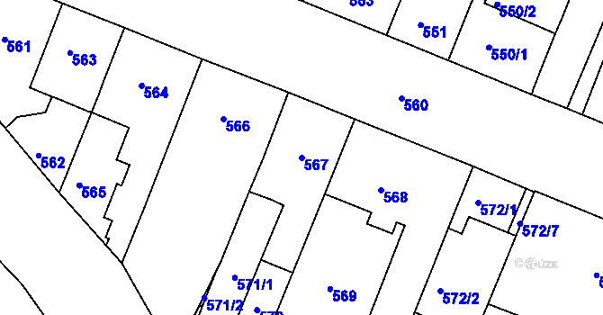 Parcela st. 567 v KÚ Husovice, Katastrální mapa