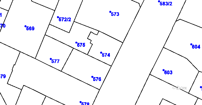 Parcela st. 574 v KÚ Husovice, Katastrální mapa