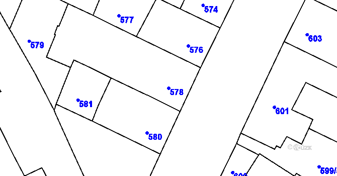 Parcela st. 578 v KÚ Husovice, Katastrální mapa