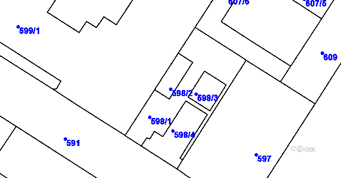 Parcela st. 598/2 v KÚ Husovice, Katastrální mapa