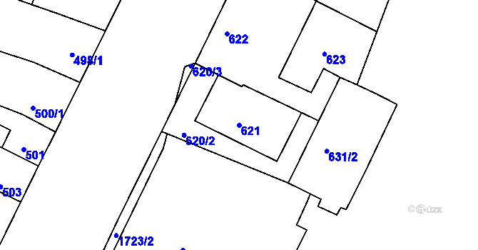 Parcela st. 621 v KÚ Husovice, Katastrální mapa
